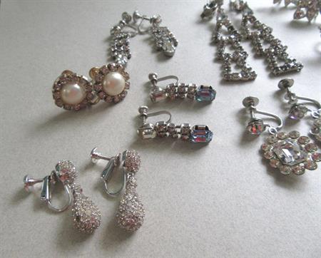 Rhinestone Earrings Lot Vintage Jewelry Destash
