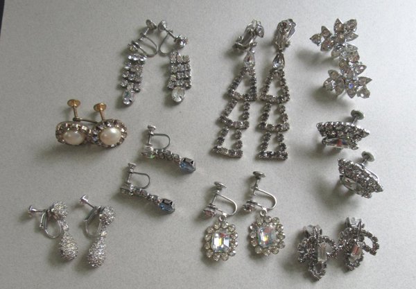 Rhinestone Earrings Lot Vintage Jewelry Destash