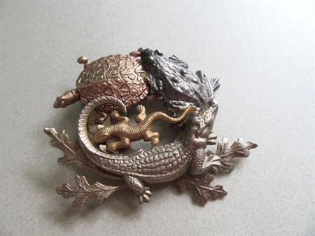 Swamp Critters Pin Turtle Frog Lizard Alligator Vintage Costume Jewelry Figural