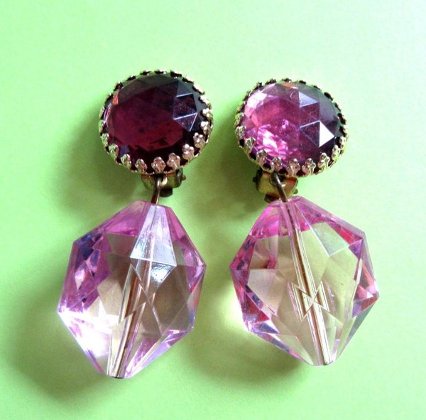 Vintage Western Germany Purple Lucite Earrings Signed Jewelry