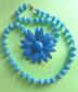 Mod 1960's Blue Flower Pin and Bonus Necklace Vintage Costume Jewelry Daisy 