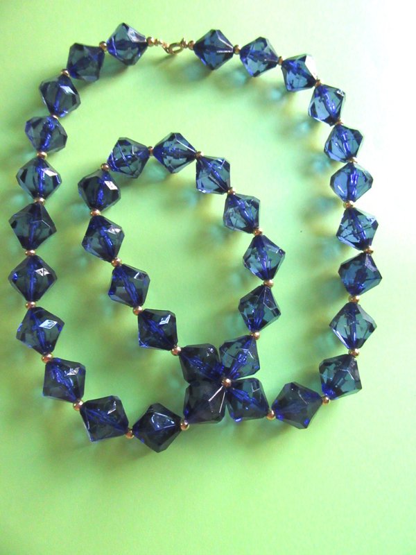  Blue Lucite Jewel Tone Necklace Vintage Jewelry 