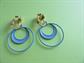 Mod 1960's Blue Metal Hoop Clip On Earrings Vintage Costume Jewelry 60's Accessories Old Store Stock