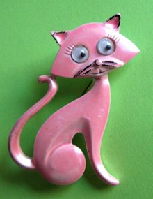  Anthropomorphic Pink Cat Pin Lind Gal Signed Vintage Jewelry