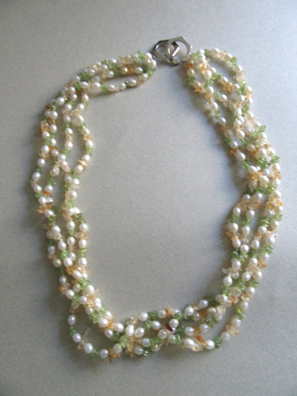  Freshwater Pearl Necklace Peridot  Citrine Chips Gemstone Jewelry