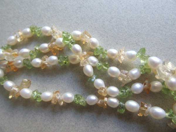  Freshwater Pearl Necklace Peridot  Citrine Chips Gemstone Jewelry