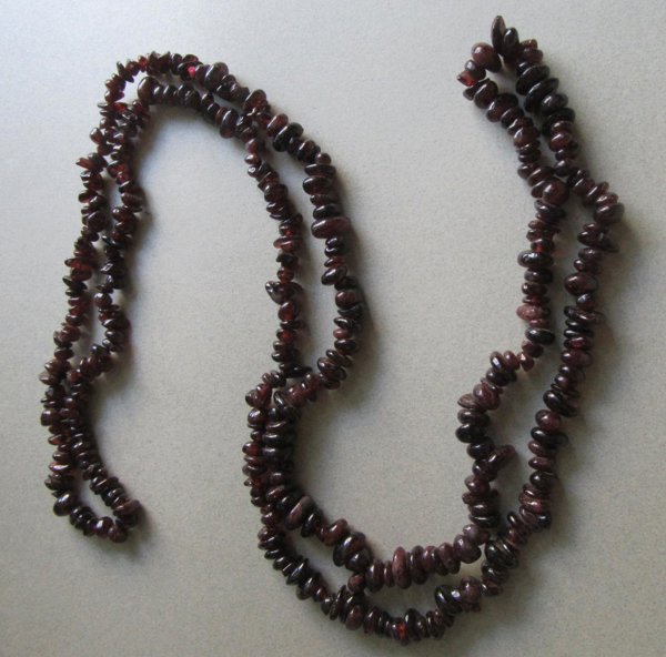 Genuine Garnet Chip Necklace Gemstone Dark Merlot  36" Long