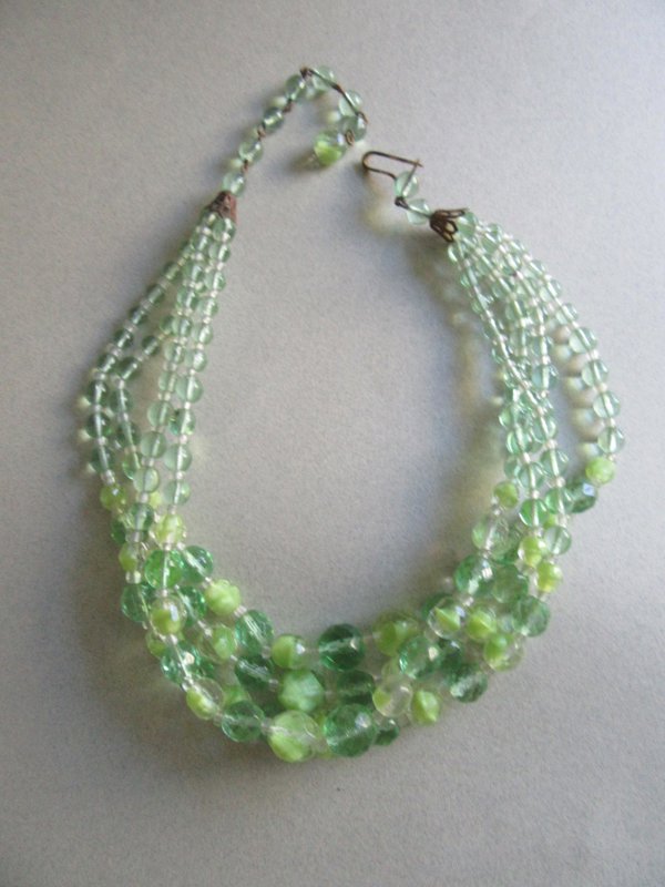 Western Germany Green Glass Necklace Vintage Jewelry