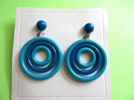 1960's Mod Blue Clip On Earrings Concentric Rings Old Store Stock Never Worn Vintage Costume Jewelry Twiggy Go Go