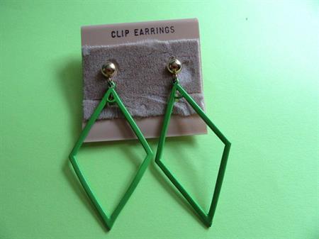 Mod 1960's Clip On Earrings Green Triangles Vintage Costume Jewelry