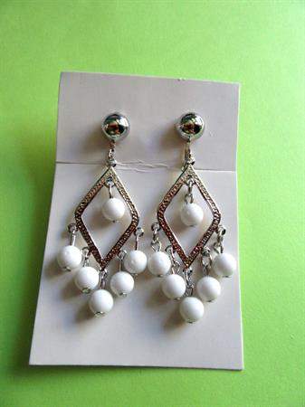 1960's Mod Earrings Silver and White Dangle Clip Ons Vintage Costume Jewelry 60's Accessories