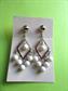 1960's Mod Earrings Silver and White Dangle Clip Ons Vintage Costume Jewelry 60's Accessories