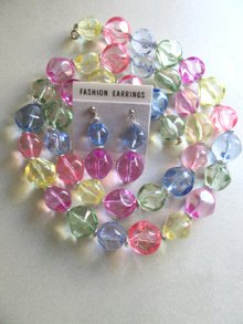1980's Rainbow Lucite Necklace Set Vintage Jewelry 