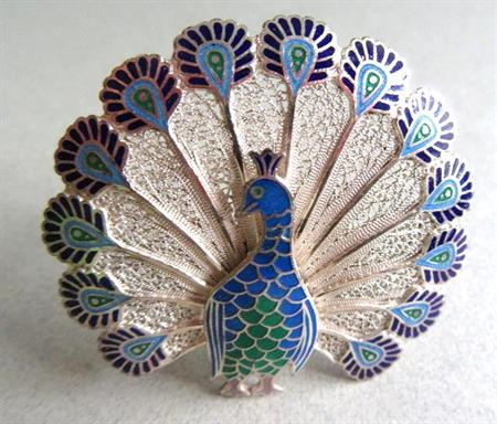 Sterling Peacock Pin Signed Topazio Vintage Fine Jewelry 