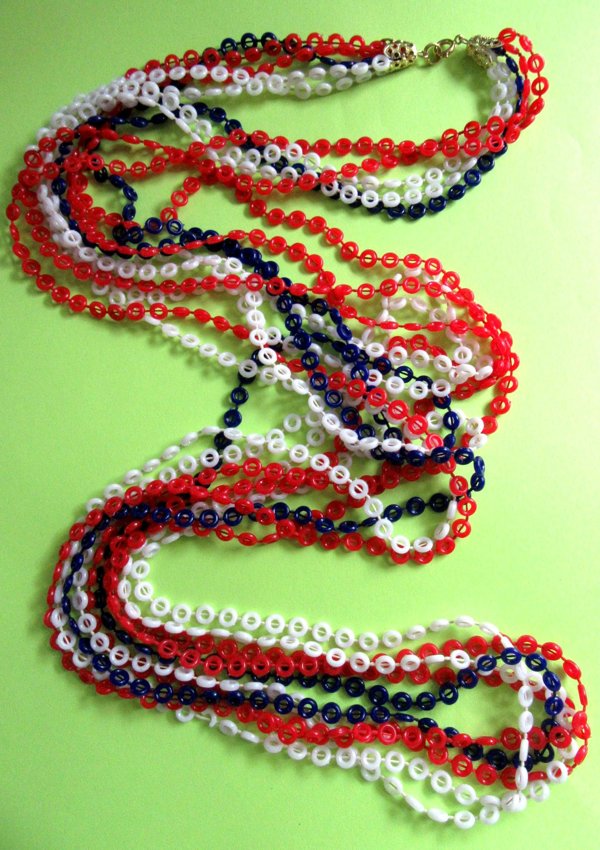 1960's Mod Long Necklace Red White Blue Vintage Jewelry 
