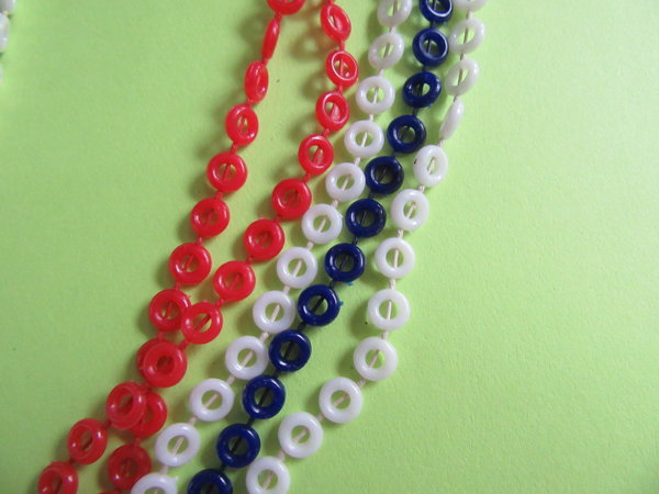 1960's Mod Long Necklace Red White Blue Vintage Jewelry 