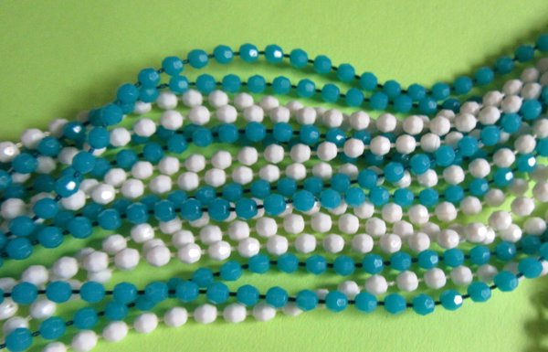 1960's Mod Long Necklace Blue  White Vintage Jewelry 