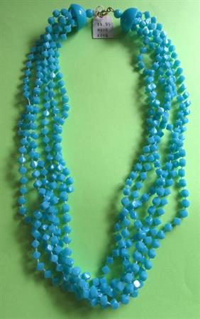 1960's Mod Blue or Aqua Cube Multi Strand Necklace 18