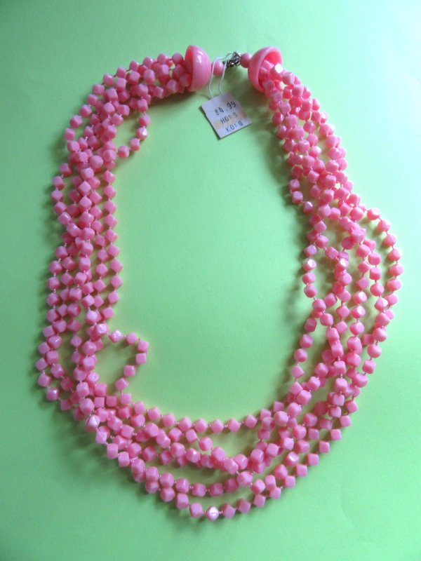 1960's Mod Pink Cube Necklace Hong Hong Vintage Jewelry