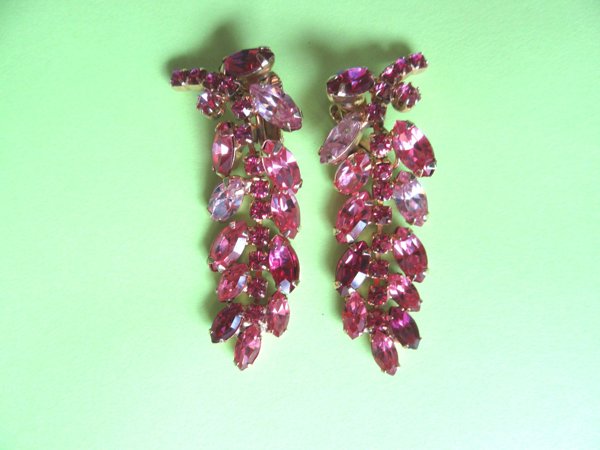 1950's Pink Rhinestone Earrings Vintage Jewelry 