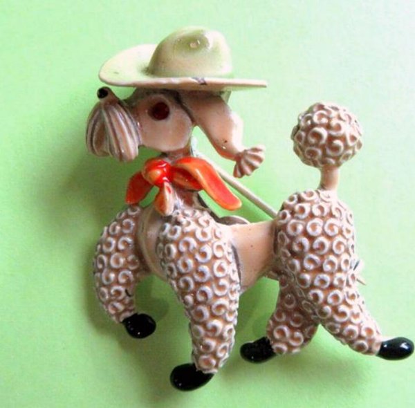 Vintage Anthropomorphic Poodle Pin JJ Cowboy Figural