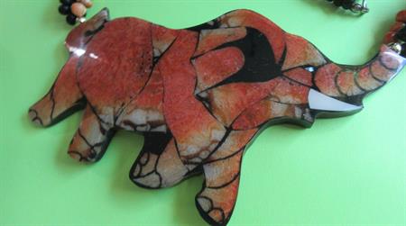 1980's Apple Coral Elephant Necklace Vintage Jewelry 