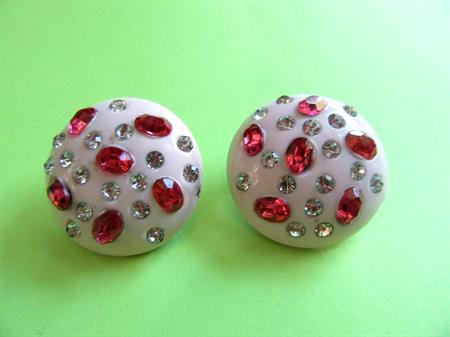 1950's Mid Century Pink White Rhinestone Clip On Earrings Need Repair Vintage Costume Jewelry 50's Accessories