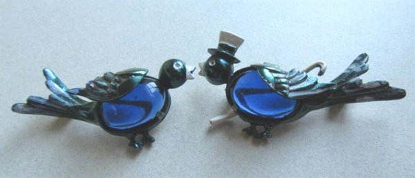 Gene Verrecchio Unsigned Mr. and Mrs. Bird Pin Set 1941 Vintage Jewelry 