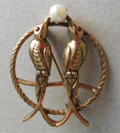 Birds Pin Cultured Pearl Never Worn Vintage Jewelry