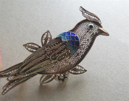 Chinese Export Sterling Silver Cockatoo Pin Fine Jewelry