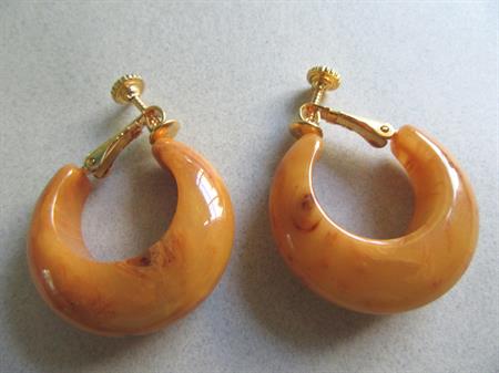 Bakelite Earrings Signed Les Bernard Peanut Butter Clip On Screw Combo Vintage Costume Jewlelry