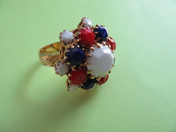 1960's Mod Rhinestone Ring Adjustable Vintage Jewelry