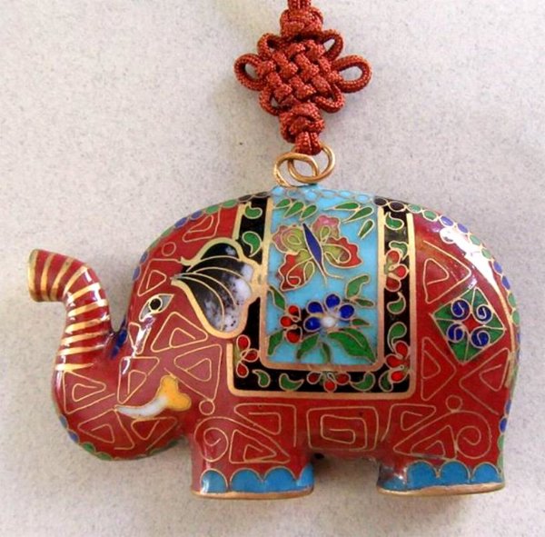 Cloisonne Elephant Pendant Necklace Vintage Jewelry