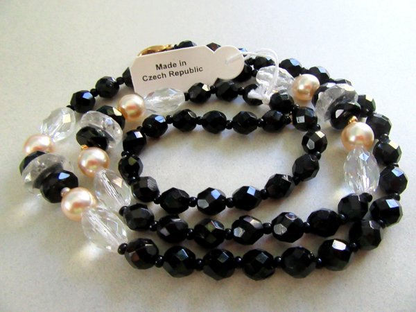 Vintage Czech Black Glass Necklace Never Worn Original Tag 