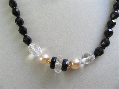 Vintage Czech Black Glass Necklace Never Worn Original Tag 