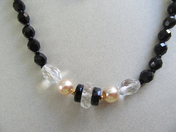 Vintage Czech Black Glass Necklace Never Worn Original Tag 