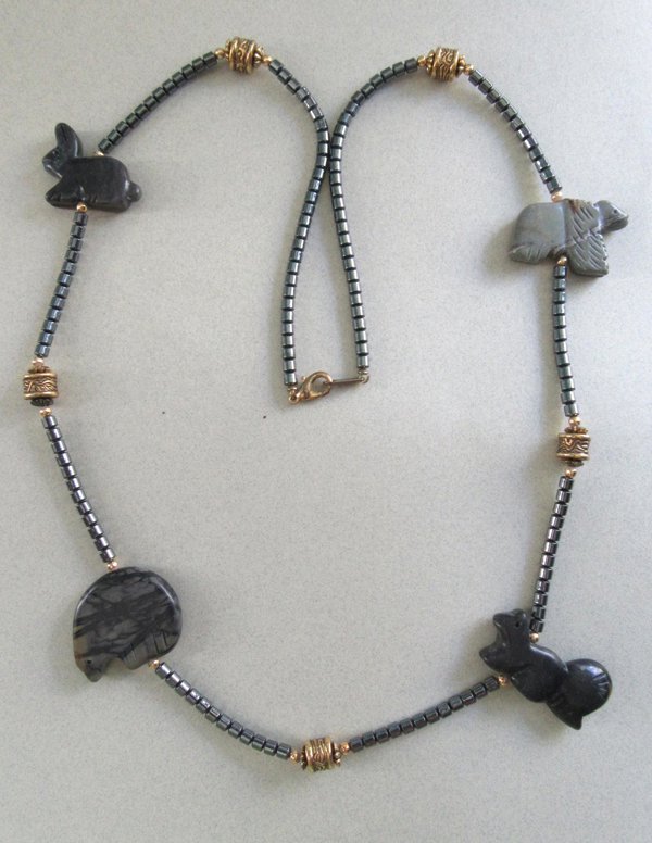 Genuine Hematite Stone Fetish Necklace 