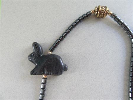 Genuine Hematite Stone Fetish Necklace 