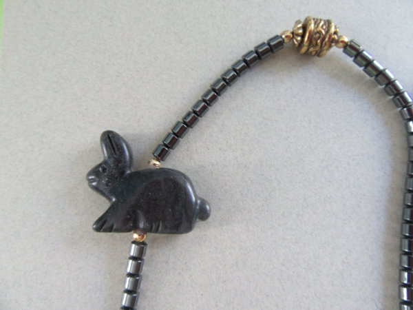 Genuine Hematite Stone Fetish Necklace 