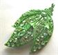 Vintage Green Rhinestone Leaf Pin 1960's Jewelry