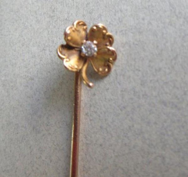 Victorian 14k Gold And Diamond ? Clover Stick Pin Fine Jewelry