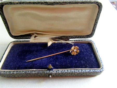 Victorian 14k Diamond ? Clover Stick Pin Fine Estate Antique Jewelry Lucky Shamrock