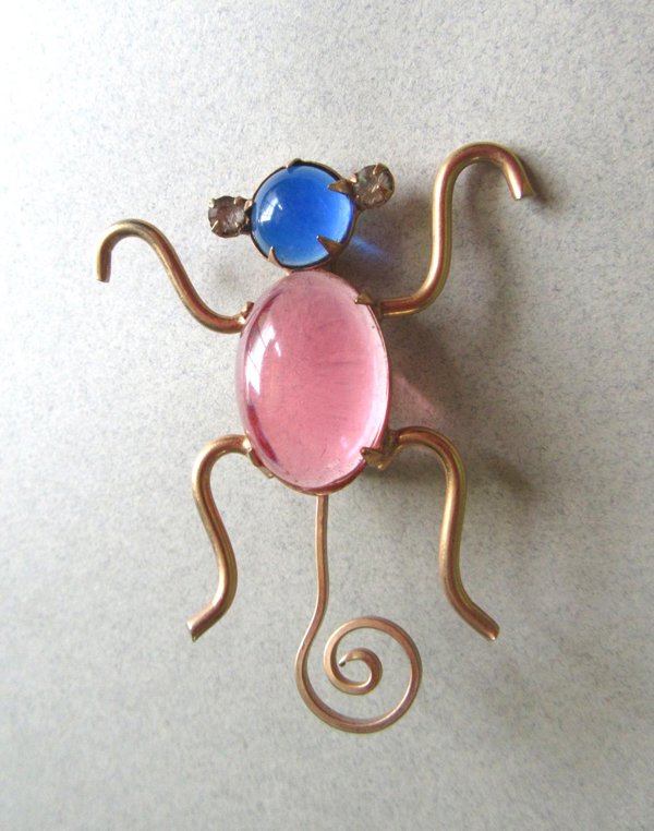Glass Jelly Belly Monkey Pin Vintage Jewelry Figural