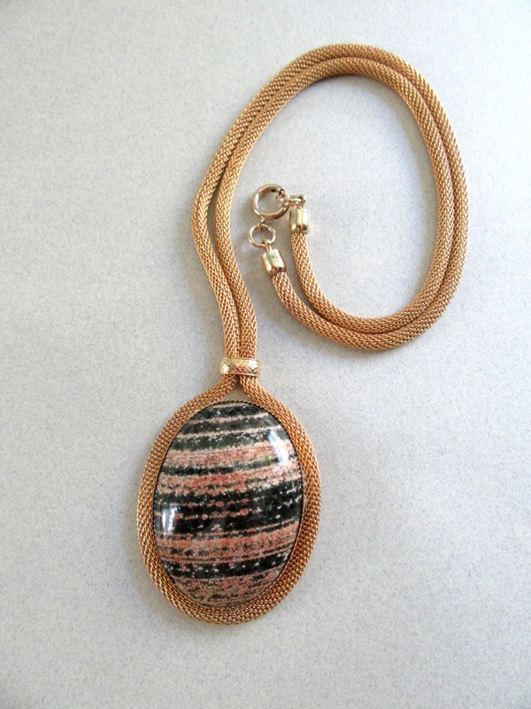 Genuine Stone Mesh Rope Necklace Vintage Jewelry