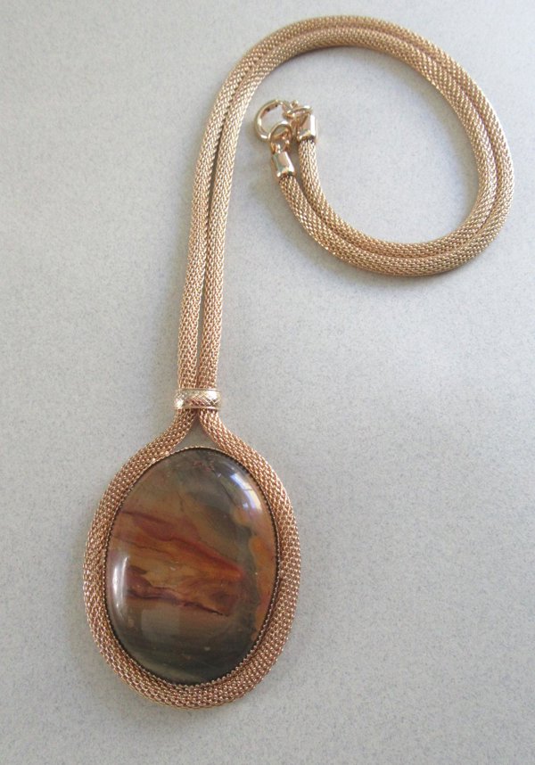 Genuine Jasper Stone Mesh Rope Necklace Vintage Jewelry