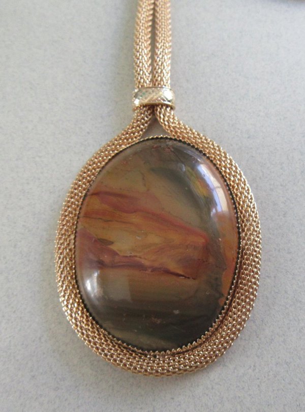 Genuine Jasper Stone Mesh Rope Necklace Vintage Jewelry
