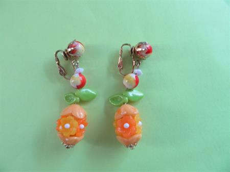 1960's Mod Orange Flower Clip On Earrings  Hong Kong Vintage Costume Jewelry 60's Accessories