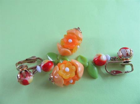 1960's Mod Earrings Orange Flower Hong Kong Vintage Jewelry 