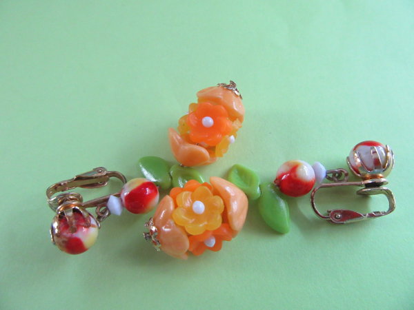 1960's Mod Earrings Orange Flower Hong Kong Vintage Jewelry 