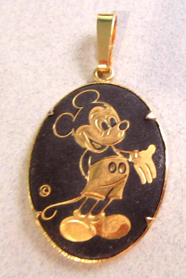 Mickey Mouse Damascene Pendant Vintage Jewelry